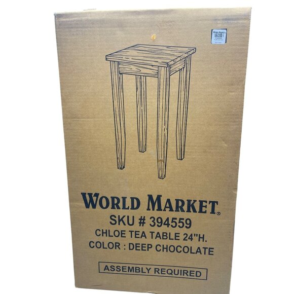 World Market Chloe Tea Table 24"H Deep Chocolate Wood Assembly Required READ NEW - Picture 1 of 5
